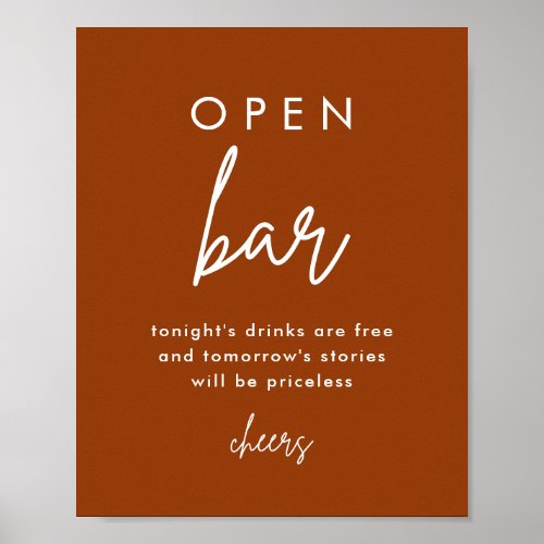 Terracotta Rust Wedding Open Bar Table Poster