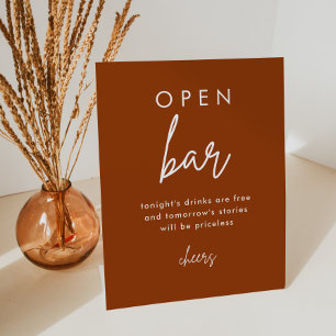 Terracotta Rust Wedding Open Bar Table Sign