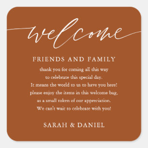 Terracotta Rust Wedding Welcome Gift Bag Basket  Square Sticker