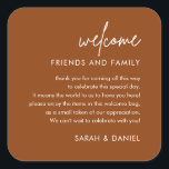 Terracotta Rust Wedding Welcome Gift Bag Basket Square Sticker<br><div class="desc">Terracotta Rust Wedding Welcome Gift Bag Basket Stickers</div>