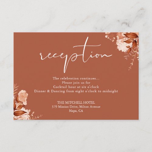 Terracotta Rustic Autumn Fall Wedding Reception Enclosure Card