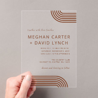 Terracotta Rustic Boho Arched Modern Wedding Acrylic Invitations