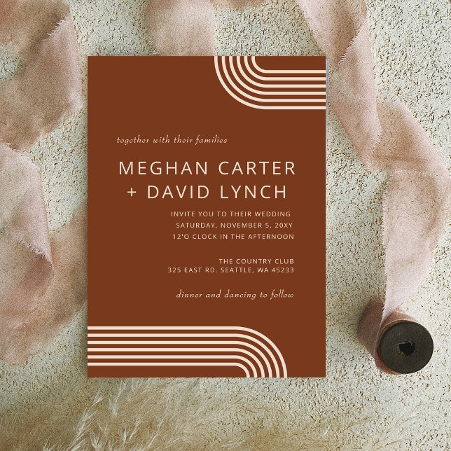 Terracotta Rustic Boho Arched Modern Wedding Invitation (Creator Uploaded)