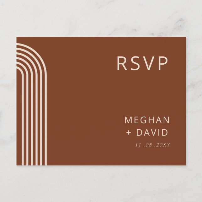 Terracotta Rustic Boho Arched Modern Wedding Invitation Postcard (Front)