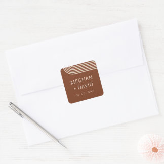 Terracotta Rustic Boho Arched Modern Wedding Square Sticker