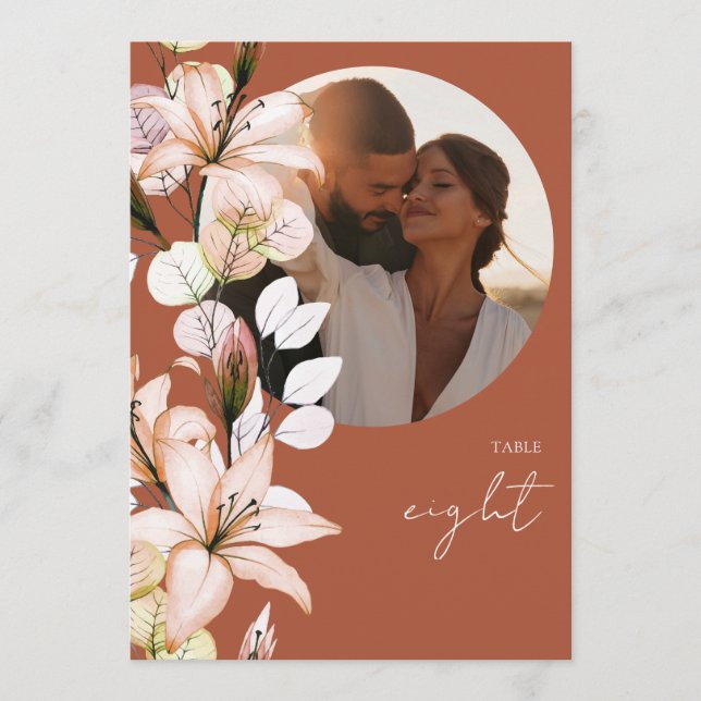 Terracotta Rustic Boho Floral Photo Table Number (Front)