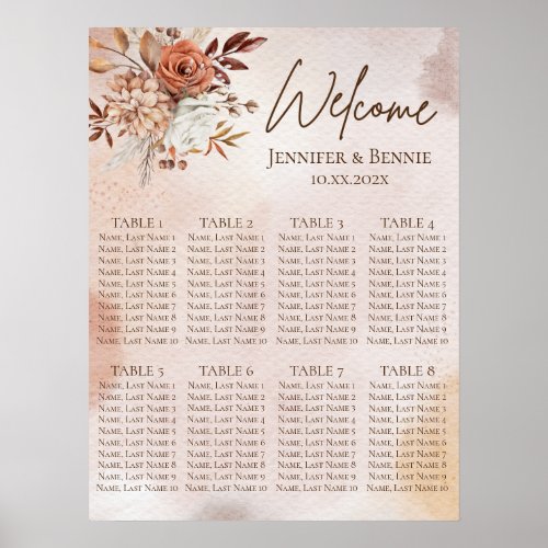 Terracotta Rustic Boho Floral Watercolor Wedding Poster