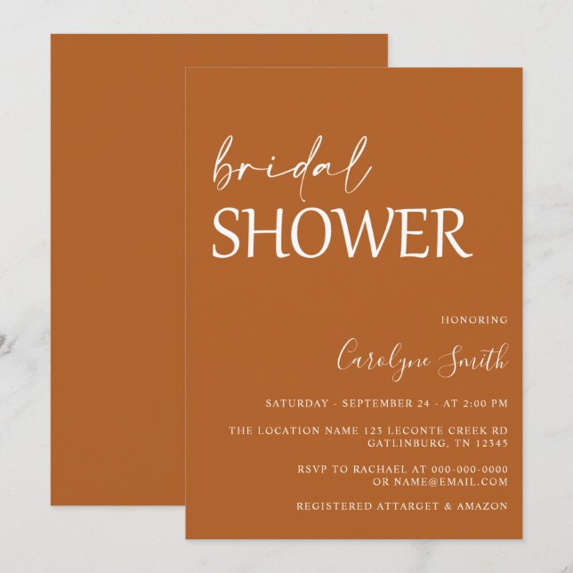 Terracotta Rustic Bridal Shower Invitation (Front/Back)
