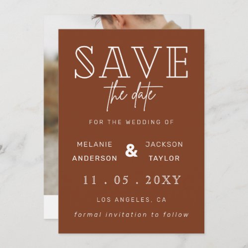 Terracotta Rustic Burnt Orange Boho Photo Save The Date