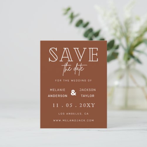 Terracotta Rustic Burnt Orange Boho Save the Date Announcement Postcard