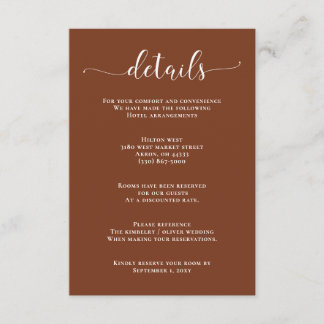 Terracotta Rustic Burnt Orange Modern Wedding Encl Enclosure Card