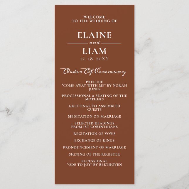 Terracotta Rustic Burnt Orange Modern Wedding Program (Front)