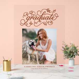 Terracotta Rustic Calligraphy Graduation Photo Acrylic Sign