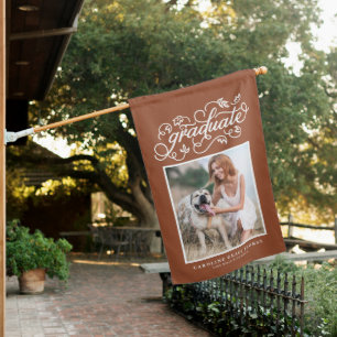 Terracotta Rustic Calligraphy Graduation Photo House Flag