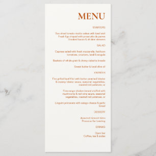Terracotta Rustic Chic Wedding Menu