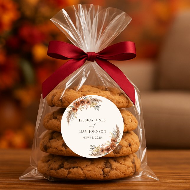 Terracotta Rustic Fall Floral Wedding Favors Classic Round Sticker (Terracotta Rustic Fall Floral Wedding Favors Classic Round Sticker)