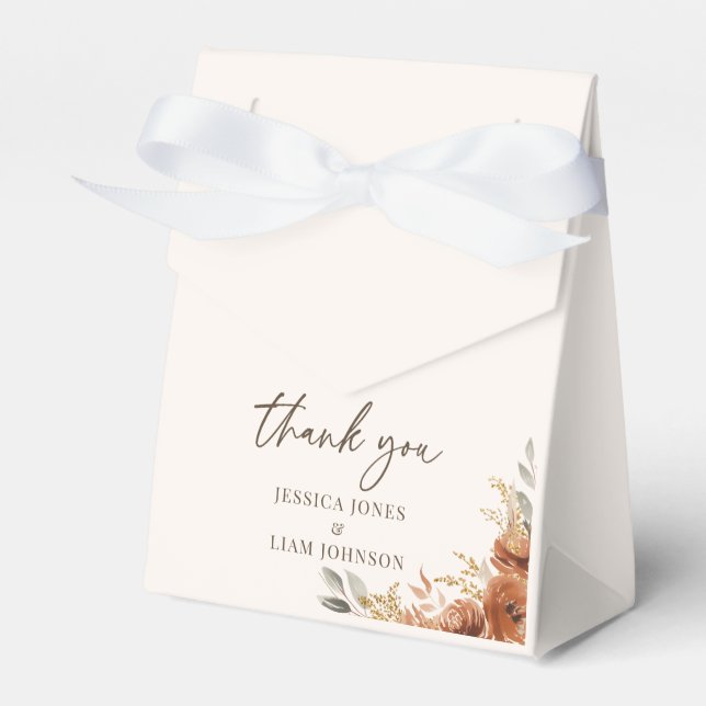 Terracotta Rustic Fall Floral Wedding Thank you  Favor Boxes (Front Side)
