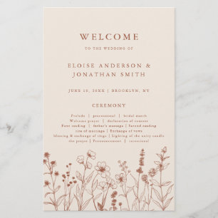 Terracotta Rustic Fall Wildflower Wedding Program