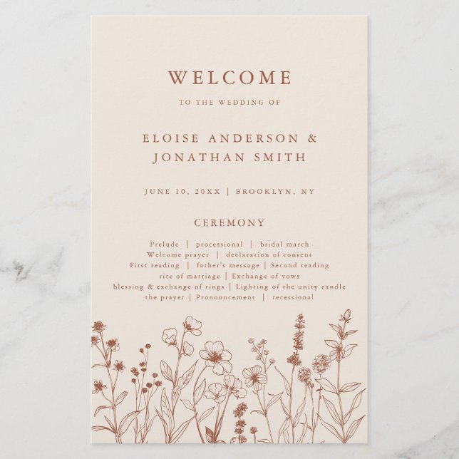 Terracotta Rustic Fall Wildflower Wedding Program (Front)