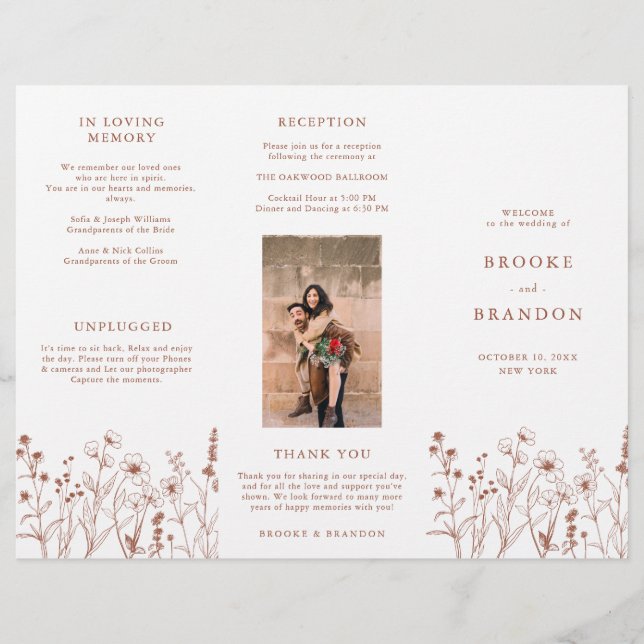 Terracotta Rustic Fall Wildflower Wedding Program  (Front)