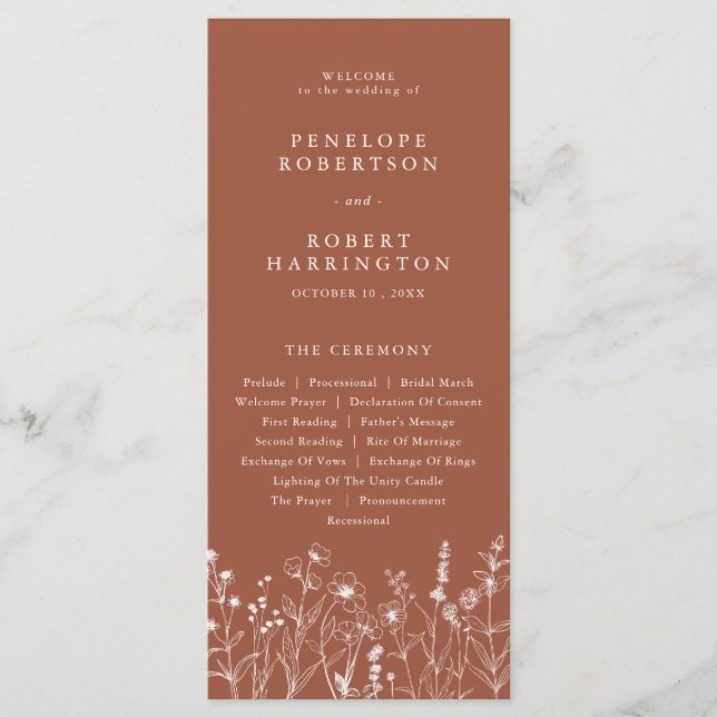 Terracotta Rustic Fall Wildflower Wedding Program (Front)