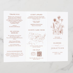 Terracotta Rustic Fall Wildflower Wedding Program Brochure