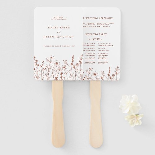 Terracotta Rustic Fall Wildflower Wedding Program Hand Fan