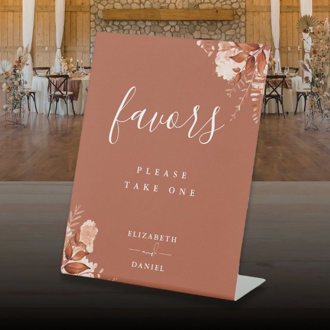 Terracotta Rustic Floral Autumn Fall Favors Table Pedestal Sign (Terracotta Rustic Floral Autumn Fall Favors Table Pedestal Sign)