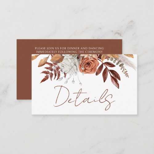 Terracotta Rustic Floral Boho Fall Wedding Details Enclosure Card