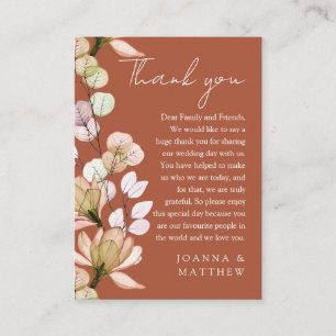 Terracotta Rustic Floral Fall Wedding Thank You Place Card