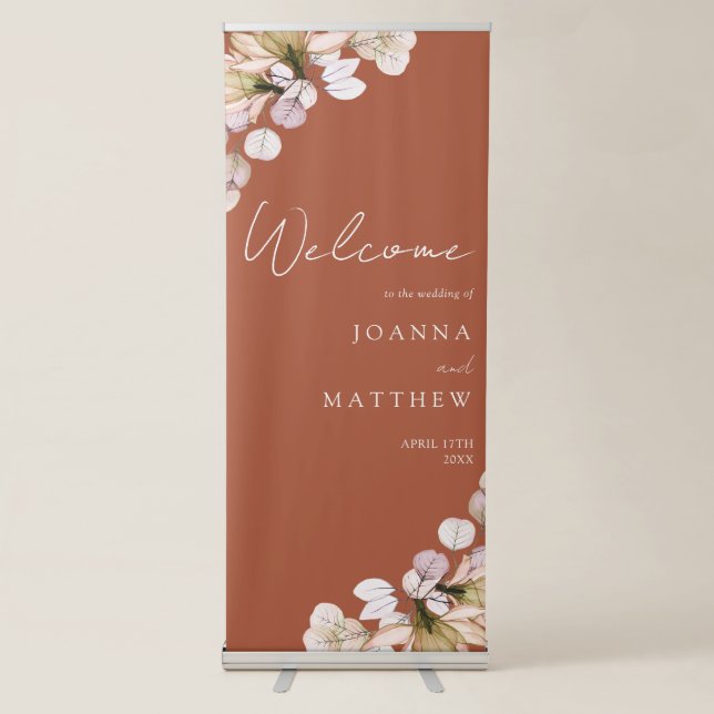 Terracotta Rustic Floral Fall Wedding Welcome Retractable Banner (Front)