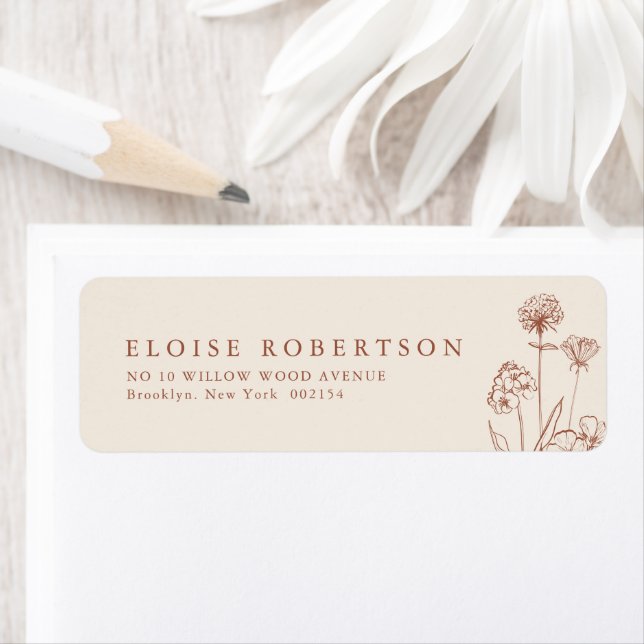 Terracotta Rustic Floral Fall Wildflower  Address Label (Insitu)