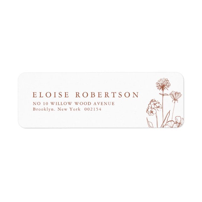 Terracotta Rustic Floral Fall Wildflower  Address Label (Front)