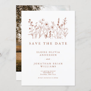 Terracotta Rustic Floral Fall Wildflower Photo Save The Date