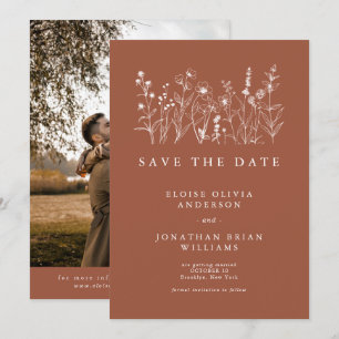 Terracotta Rustic Floral Fall Wildflower Photo Save The Date