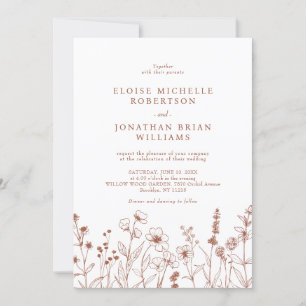 Terracotta Rustic Floral Fall Wildflower Wedding   Invitation