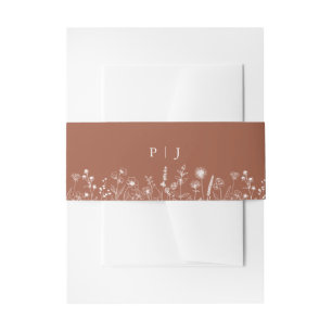 Terracotta Rustic Floral Fall Wildflower Wedding Invitation Belly Band
