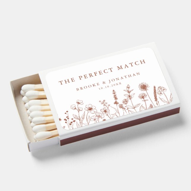 Terracotta Rustic Floral Fall Wildflower Wedding Matchboxes (Front Open)