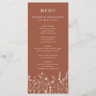 Terracotta Rustic Floral Fall Wildflower Wedding Menu