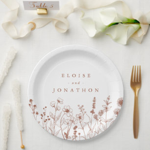 Terracotta Rustic Floral Fall Wildflower Wedding Paper Plates
