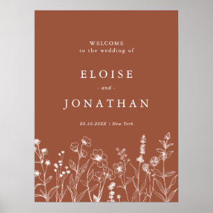 Terracotta Rustic Floral Fall Wildflower Wedding Poster