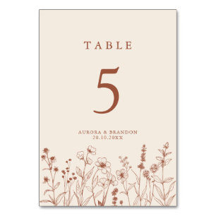 Terracotta Rustic Floral Fall Wildflower Wedding Table Number