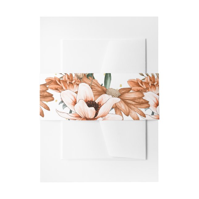 Terracotta Rustic Floral Gold Elegant Chic Invitation Belly Band (Front Example)