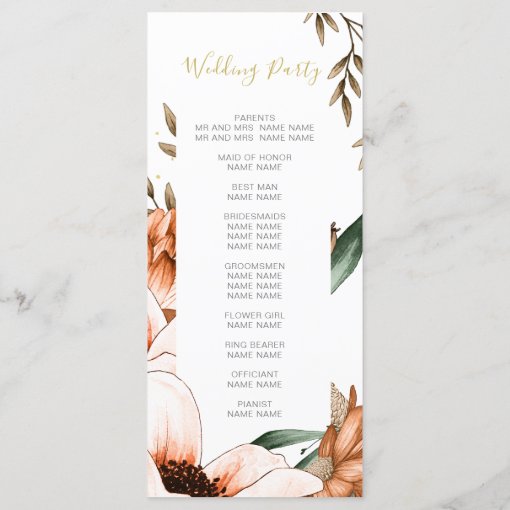 Terracotta Rustic Floral Gold Wedding Program | Zazzle