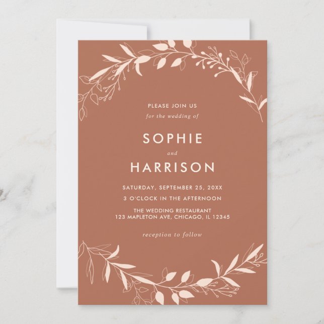 Terracotta Rustic Floral Modern Wedding Invitation (Front)