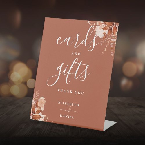 Terracotta Rustic Floral Script Cards And Gifts Pedestal Sign