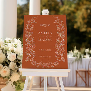 Terracotta Rustic Floral Wedding Welcome Sign 