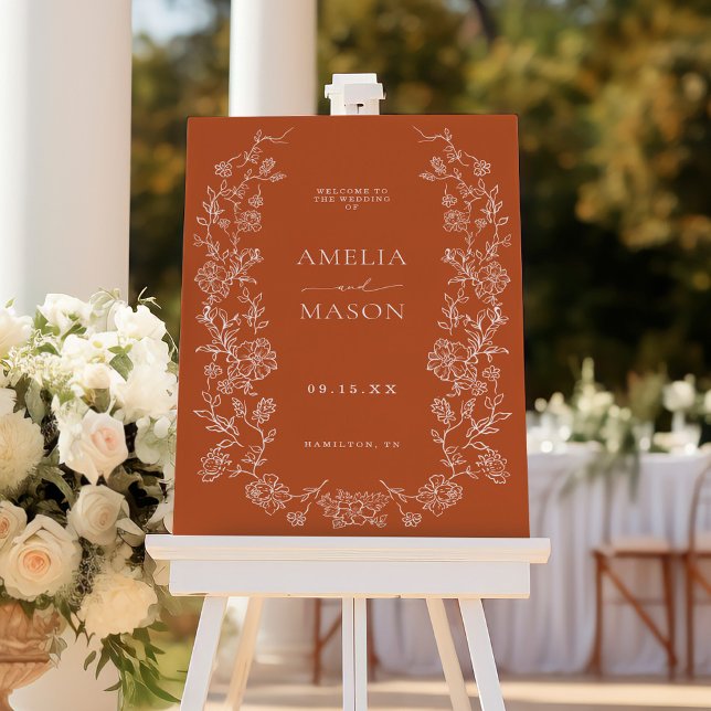 Terracotta Rustic Floral Wedding Welcome Sign  (Terracotta Rustic Floral Wedding Welcome Sign)