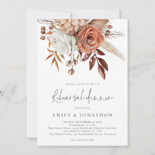 Terracotta Rustic Florals QR Code Rehearsal Dinner Invitation