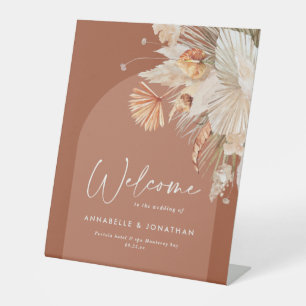 terracotta rustic foliage welcome to the wedding pedestal sign